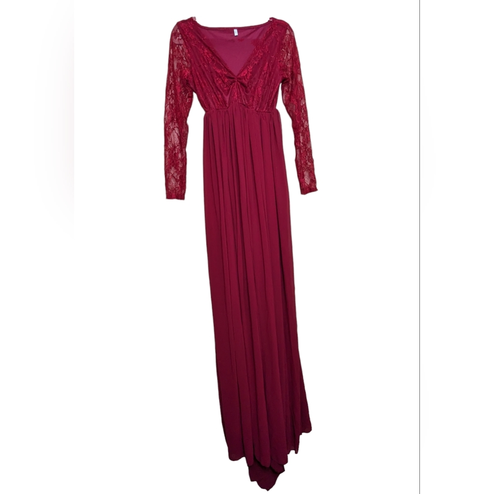 Large Maternity Burgundy Women's Floor Length Chiffon And Lace Dress Like New